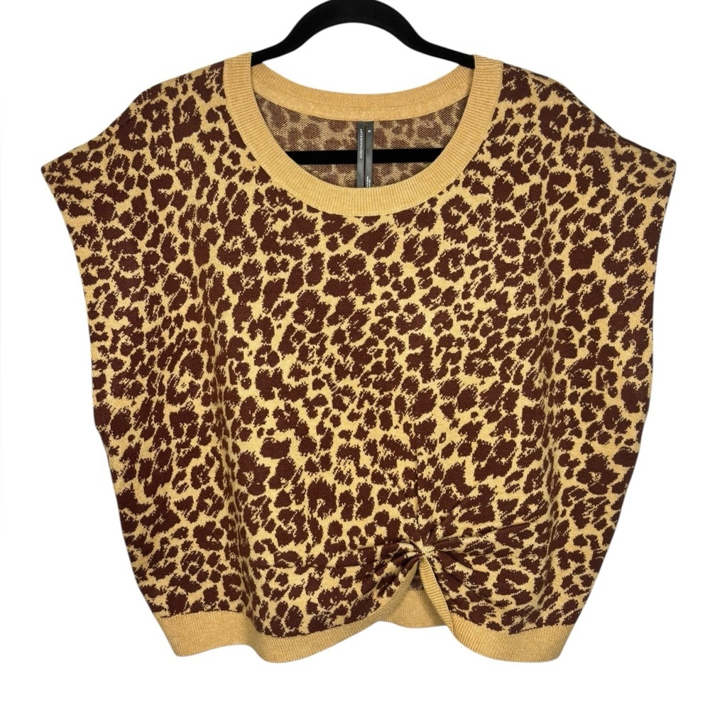 Anthropologie Yellow and Brown Leopard Print Knit Sweater